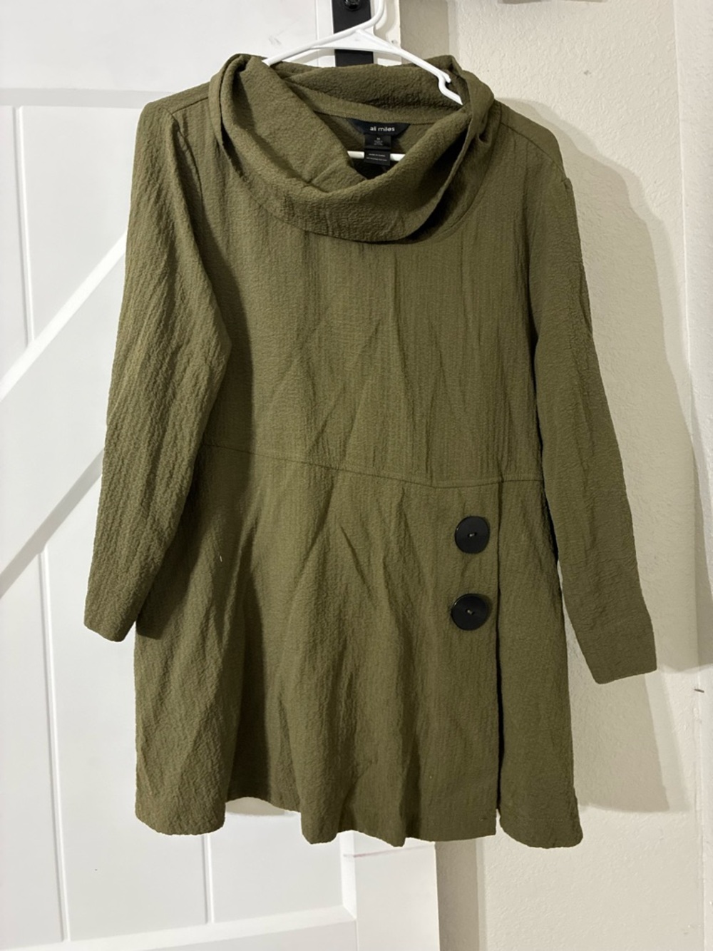 Ali miles Olive Green Long Sleeve Tunic with Cowl Neck